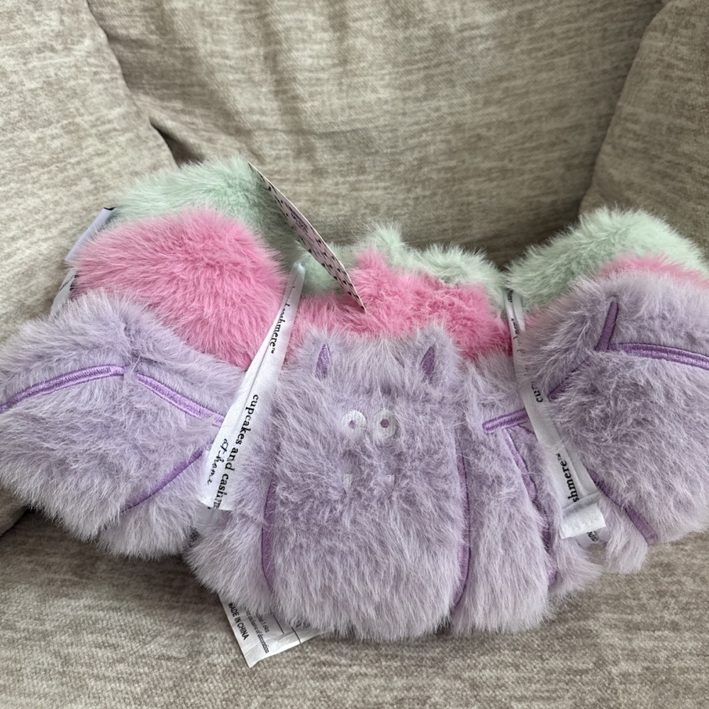 Cupcakes & Cashmere Halloween Pastel Faux Fur Bat Pillows - Set Of 3 NWT